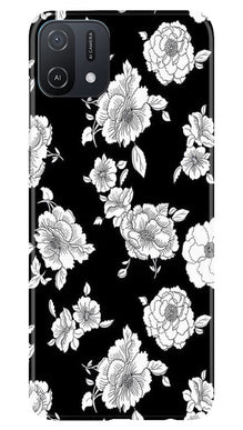 White flowers Black Background Mobile Back Case for Oppo A16e (Design - 9)
