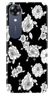 White flowers Black Background Mobile Back Case for Oppo A17K (Design - 9)