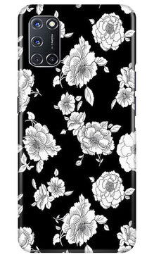 White flowers Black Background Mobile Back Case for Oppo A92 (Design - 9)