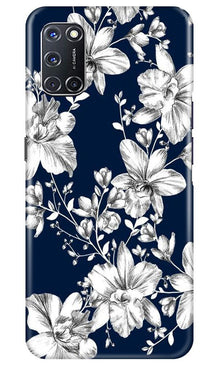 White flowers Blue Background Mobile Back Case for Oppo A92 (Design - 14)