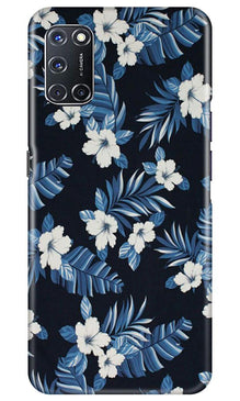 White flowers Blue Background2 Mobile Back Case for Oppo A92 (Design - 15)