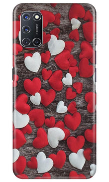 Red White Hearts Mobile Back Case for Oppo A92  (Design - 105)