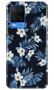 White flowers Blue Background2 Mobile Back Case for Oppo A54 (Design - 15)