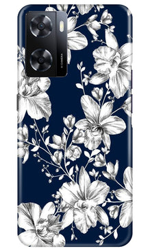 White flowers Blue Background Mobile Back Case for Oppo A57 (Design - 14)