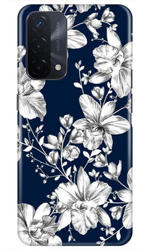 White flowers Blue Background Mobile Back Case for Oppo A74 5G (Design - 14)