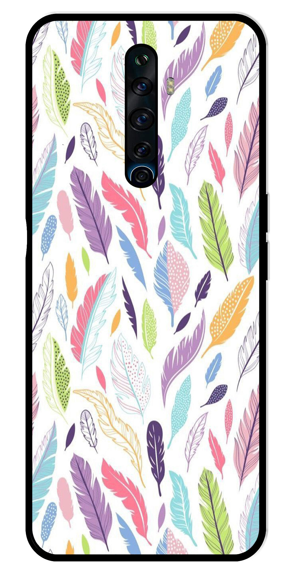 Colorful Feathers Metal Mobile Case for Oppo Reno2 F   (Design No -06)