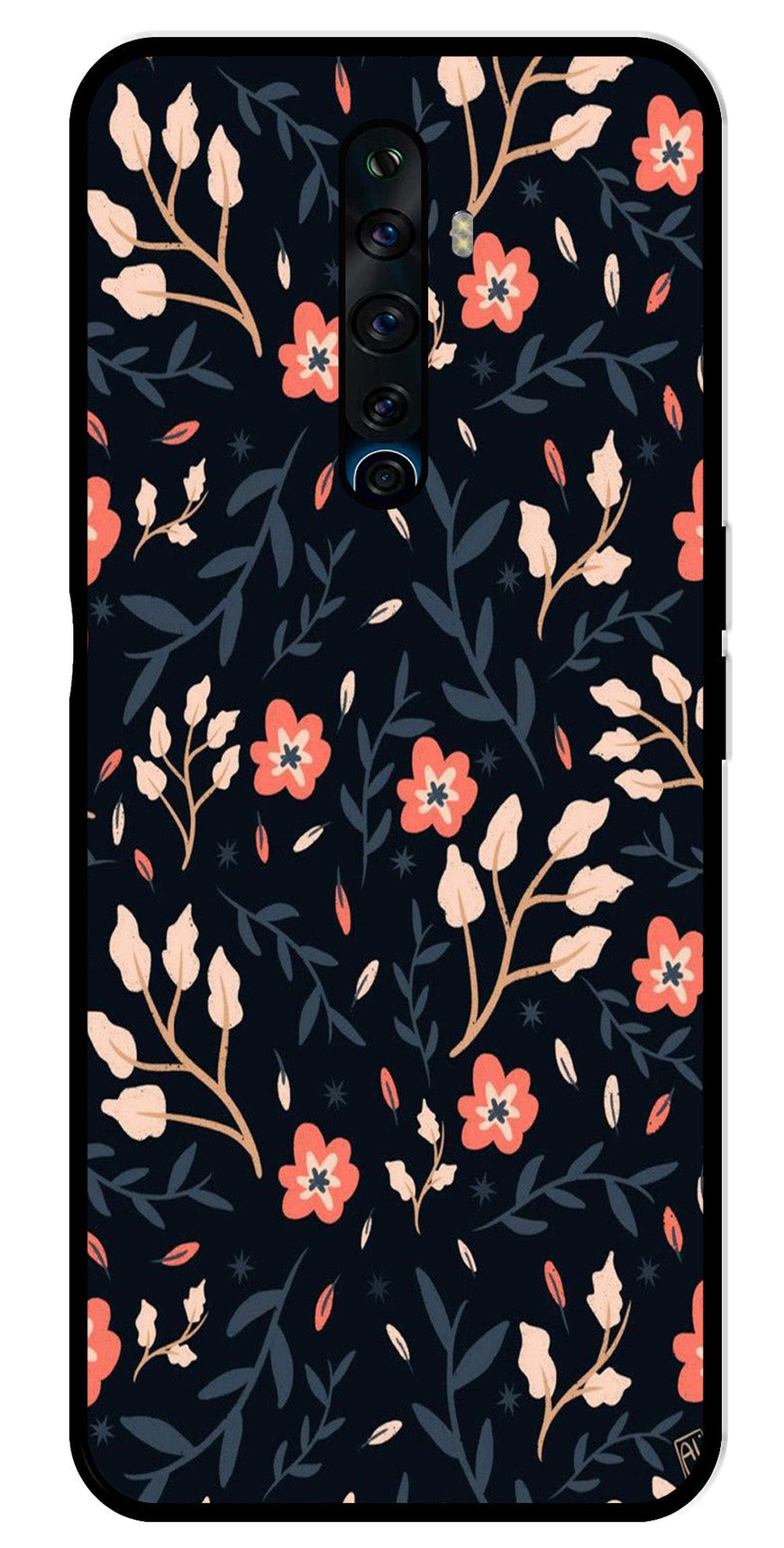 Floral Pattern Metal Mobile Case for Oppo Reno2 F   (Design No -10)