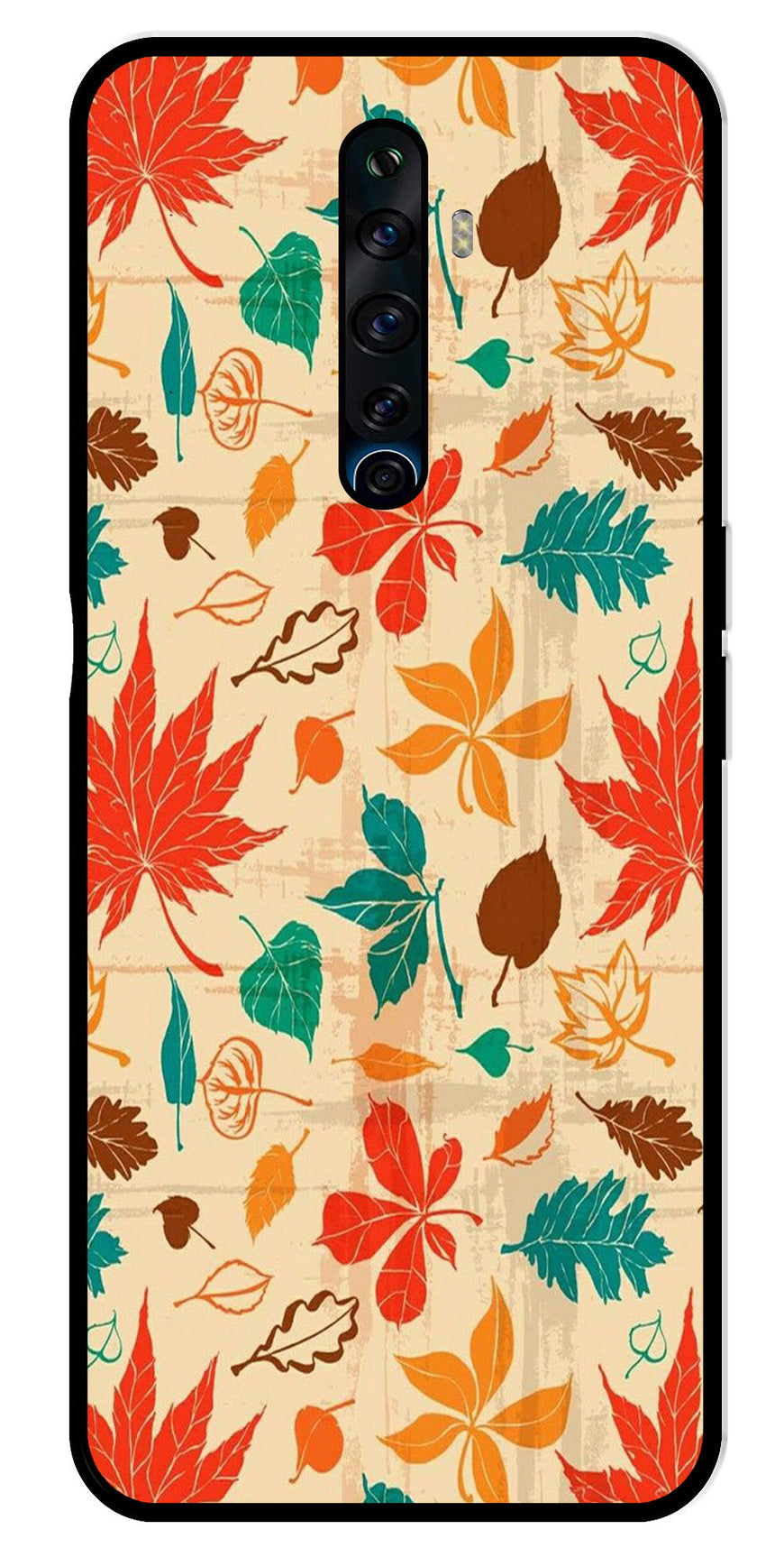 Leafs Design Metal Mobile Case for Oppo Reno2 F   (Design No -14)