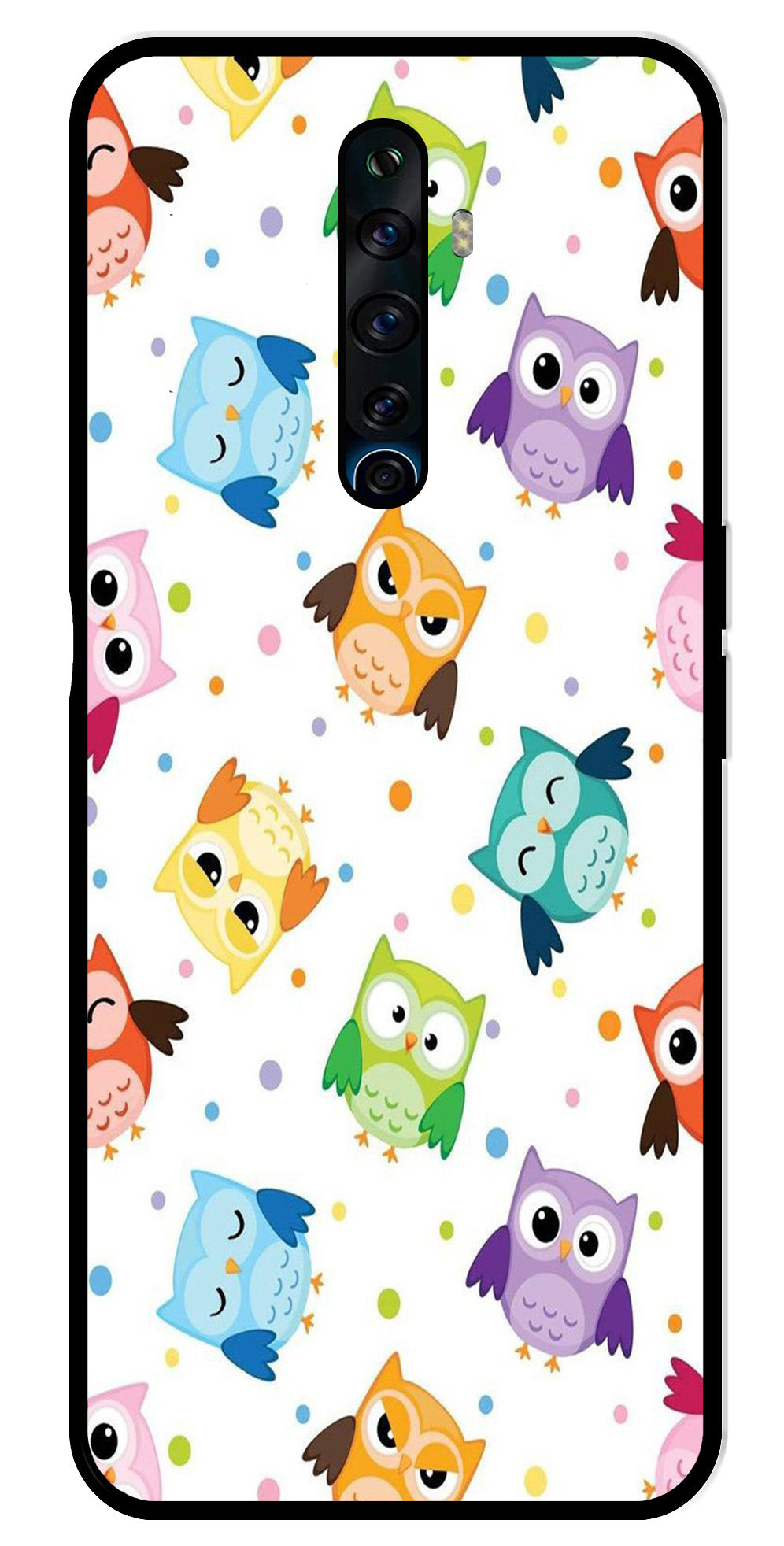 Owls Pattern Metal Mobile Case for Oppo Reno2 F   (Design No -20)