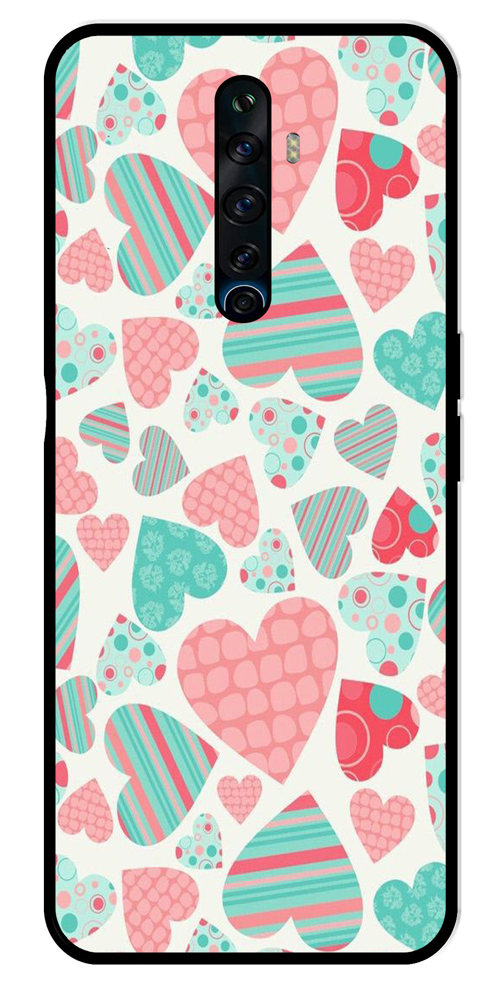 Hearts Pattern Metal Mobile Case for Oppo Reno2 F   (Design No -22)