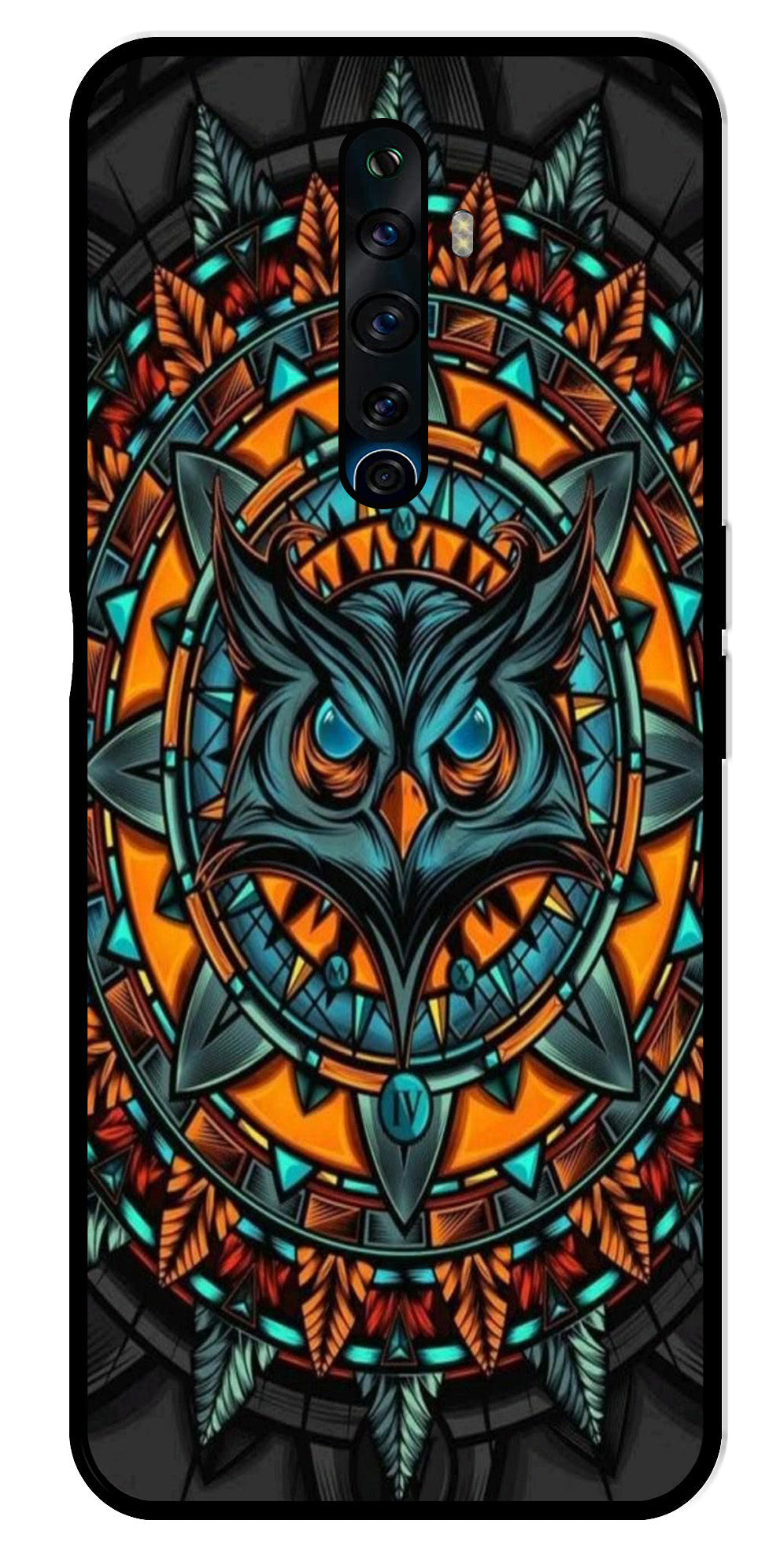 Owl Pattern Metal Mobile Case for Oppo Reno2 F   (Design No -42)