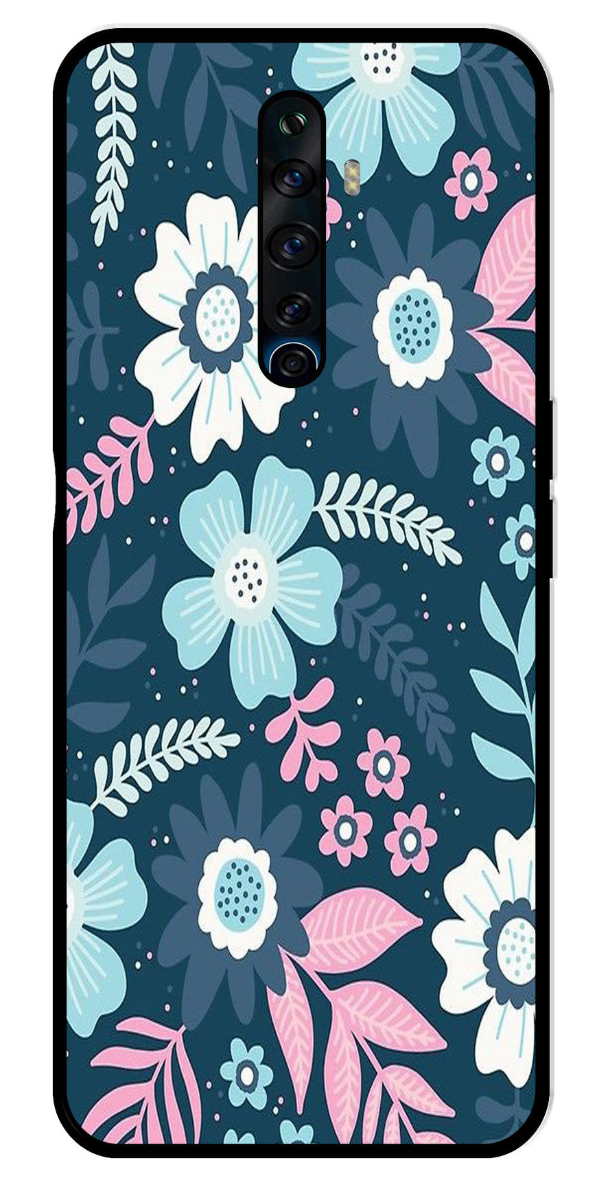 Flower Leaves Design Metal Mobile Case for Oppo Reno2 F   (Design No -50)