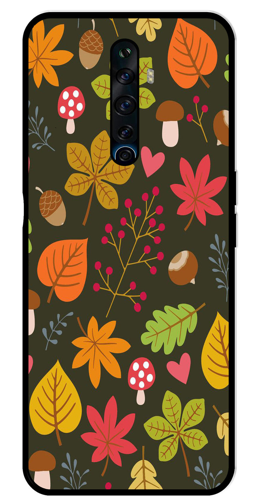 Leaves Design Metal Mobile Case for Oppo Reno2 F   (Design No -51)