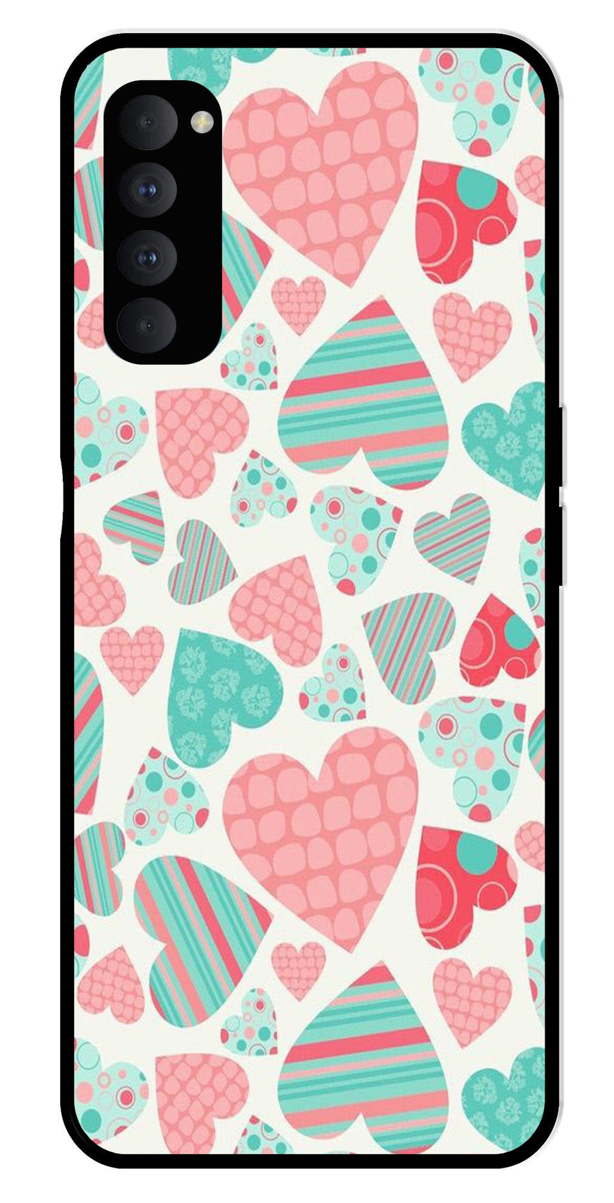 Hearts Pattern Metal Mobile Case for Oppo Reno 4 Pro   (Design No -22)