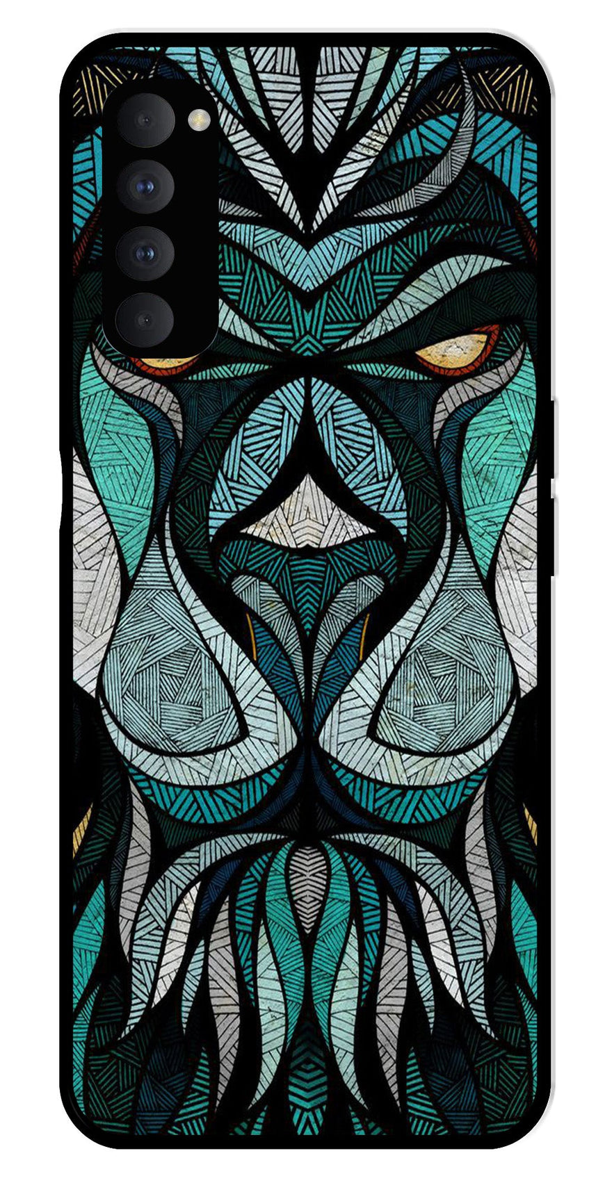 Lion Pattern Metal Mobile Case for Oppo Reno 4 Pro   (Design No -40)