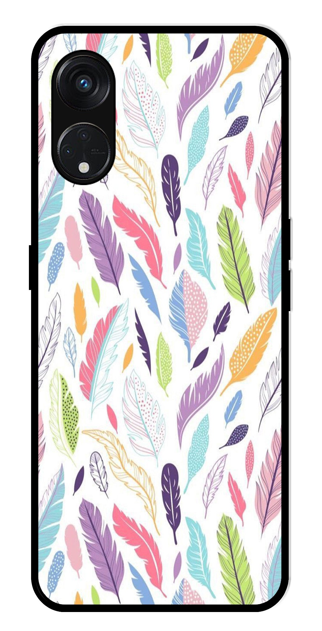 Colorful Feathers Metal Mobile Case for Oppo Reno 8T   (Design No -06)