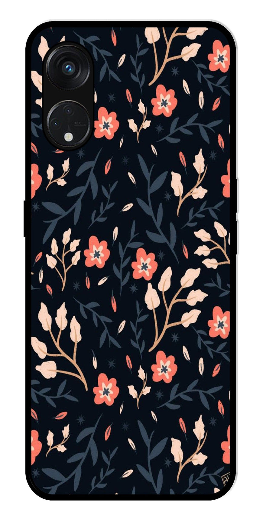 Floral Pattern Metal Mobile Case for Oppo Reno 8T   (Design No -10)