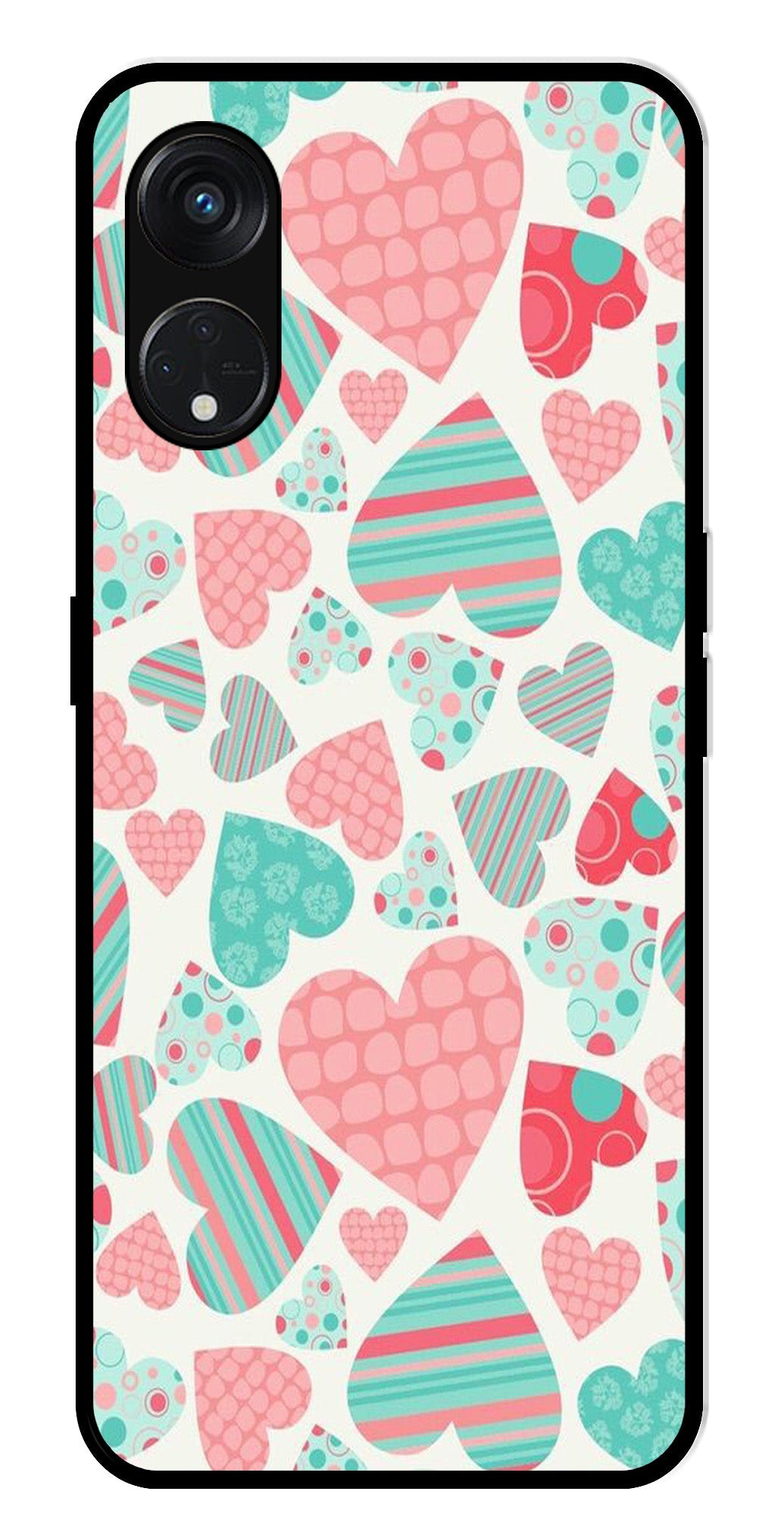 Hearts Pattern Metal Mobile Case for Oppo Reno 8T   (Design No -22)