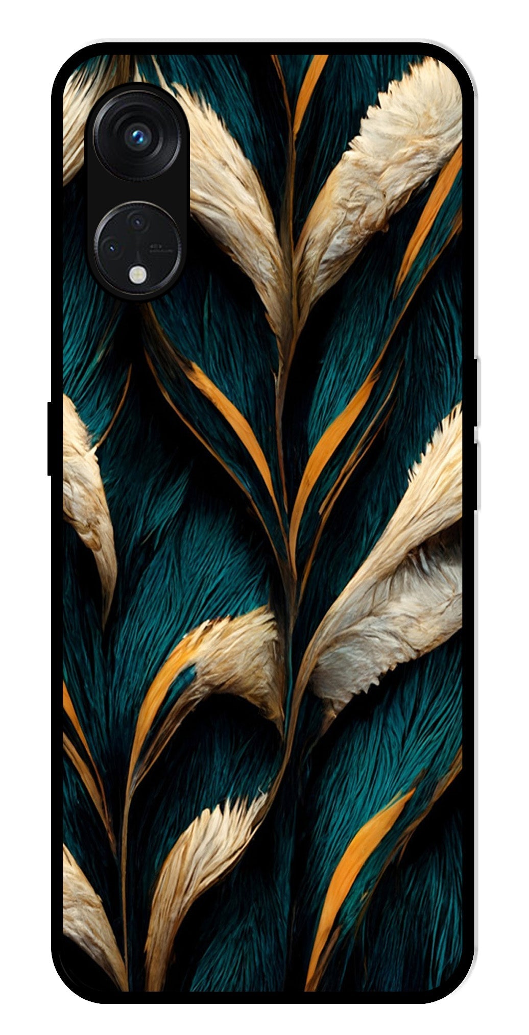 Feathers Metal Mobile Case for Oppo Reno 8T   (Design No -30)