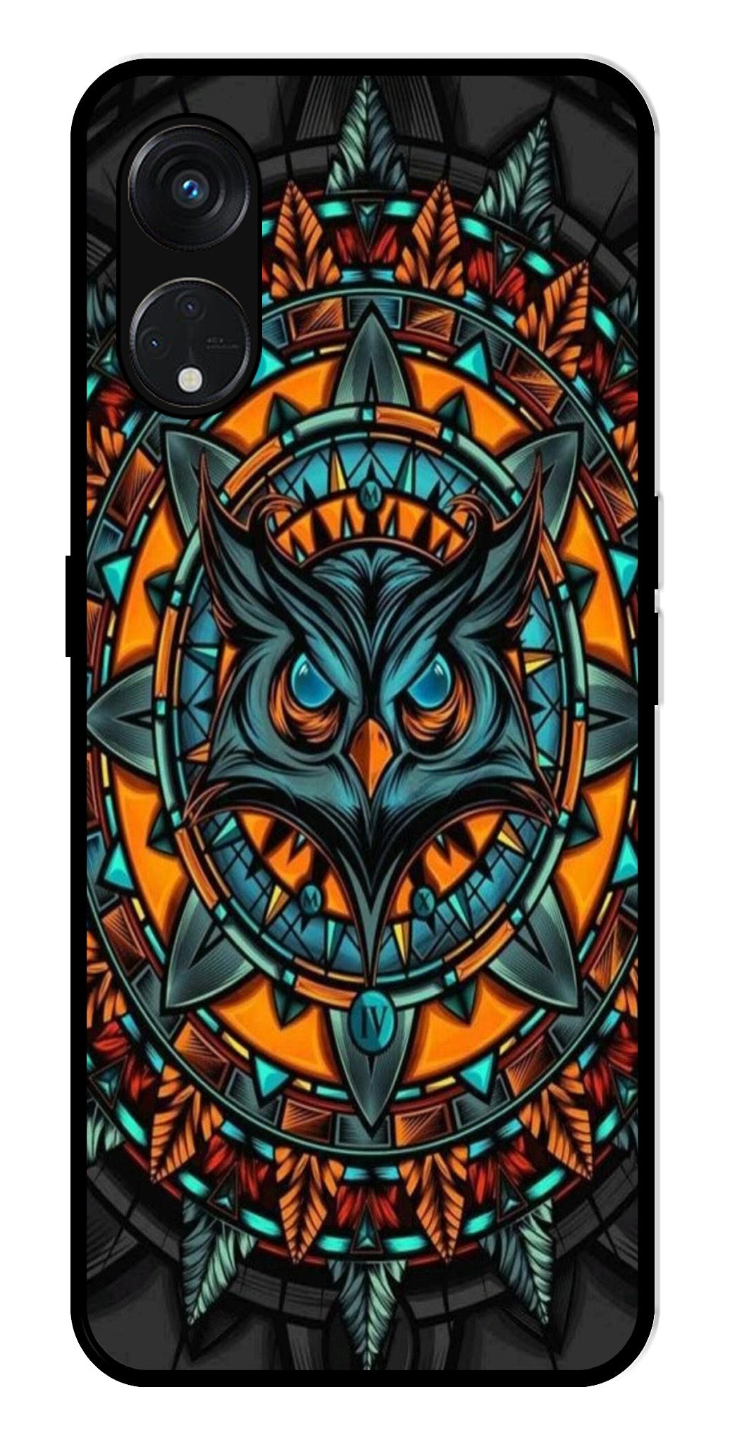 Owl Pattern Metal Mobile Case for Oppo Reno 8T   (Design No -42)