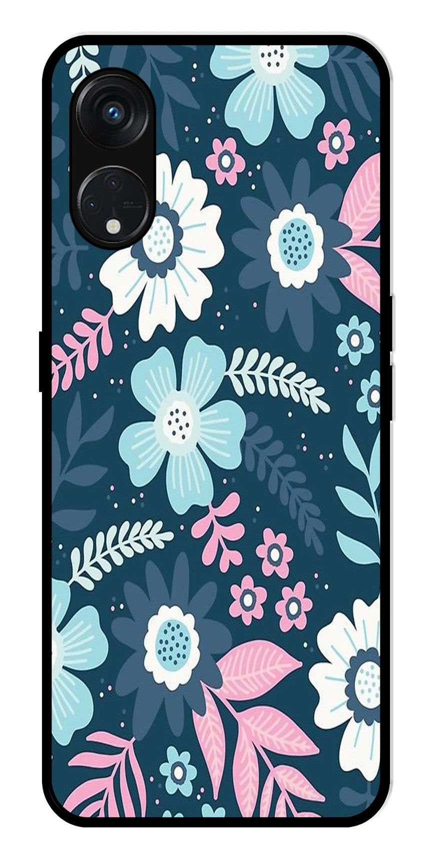 Flower Leaves Design Metal Mobile Case for Oppo Reno 8T   (Design No -50)