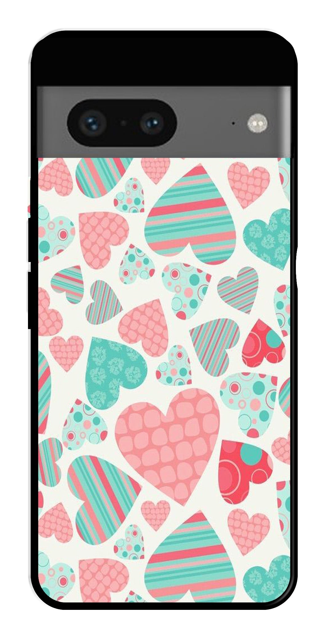 Hearts Pattern Metal Mobile Case for Google Pixel 7   (Design No -22)