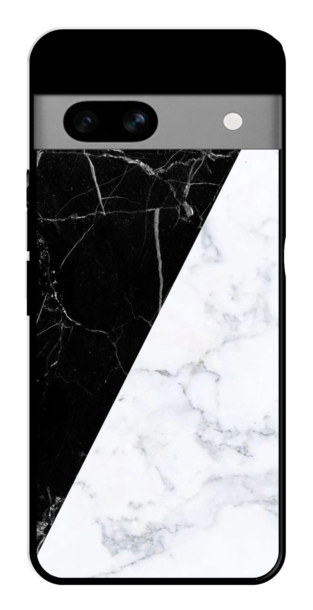 Black White Marble Design Metal Mobile Case for Google Pixel 7a   (Design No -09)