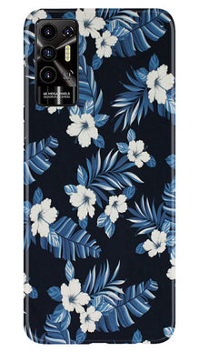 White flowers Blue Background2 Mobile Back Case for Tecno Pova 2 (Design - 15)
