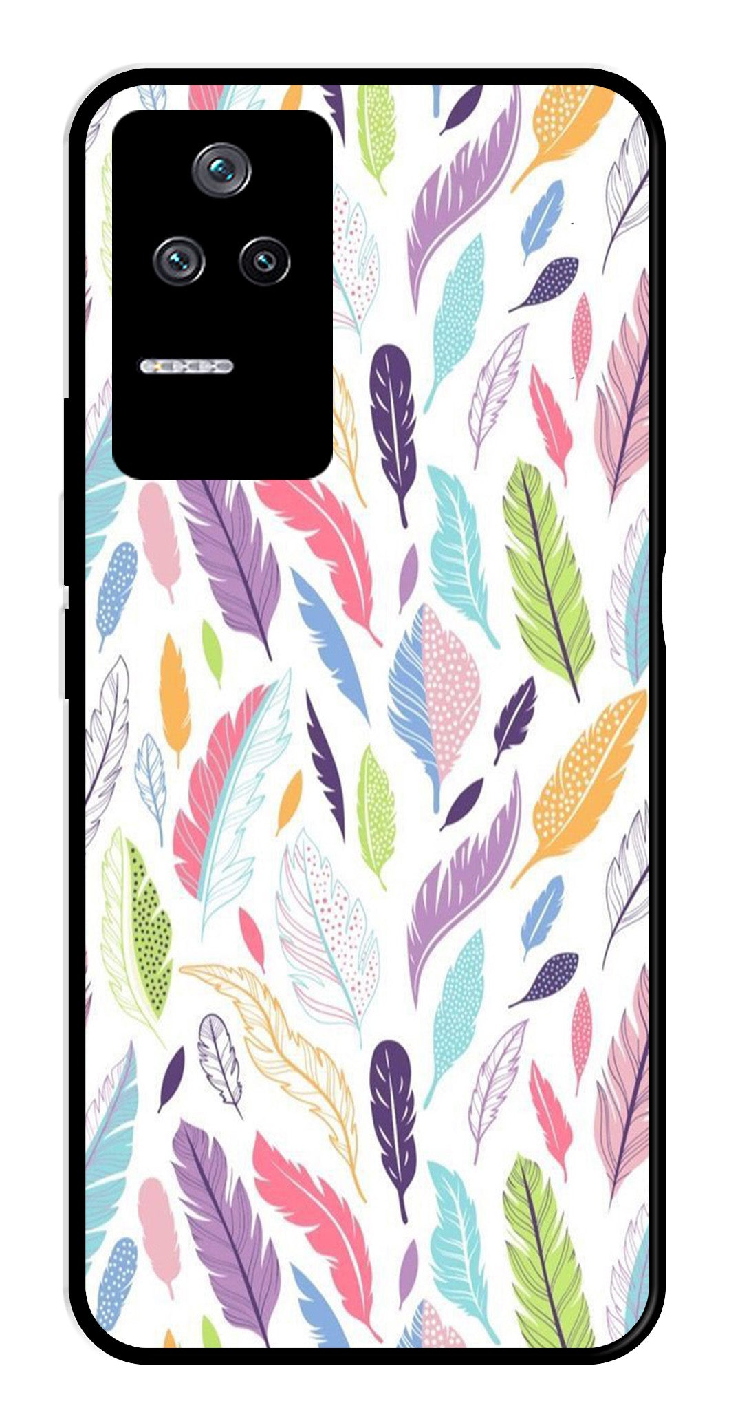 Colorful Feathers Metal Mobile Case for Poco F4 5G   (Design No -06)