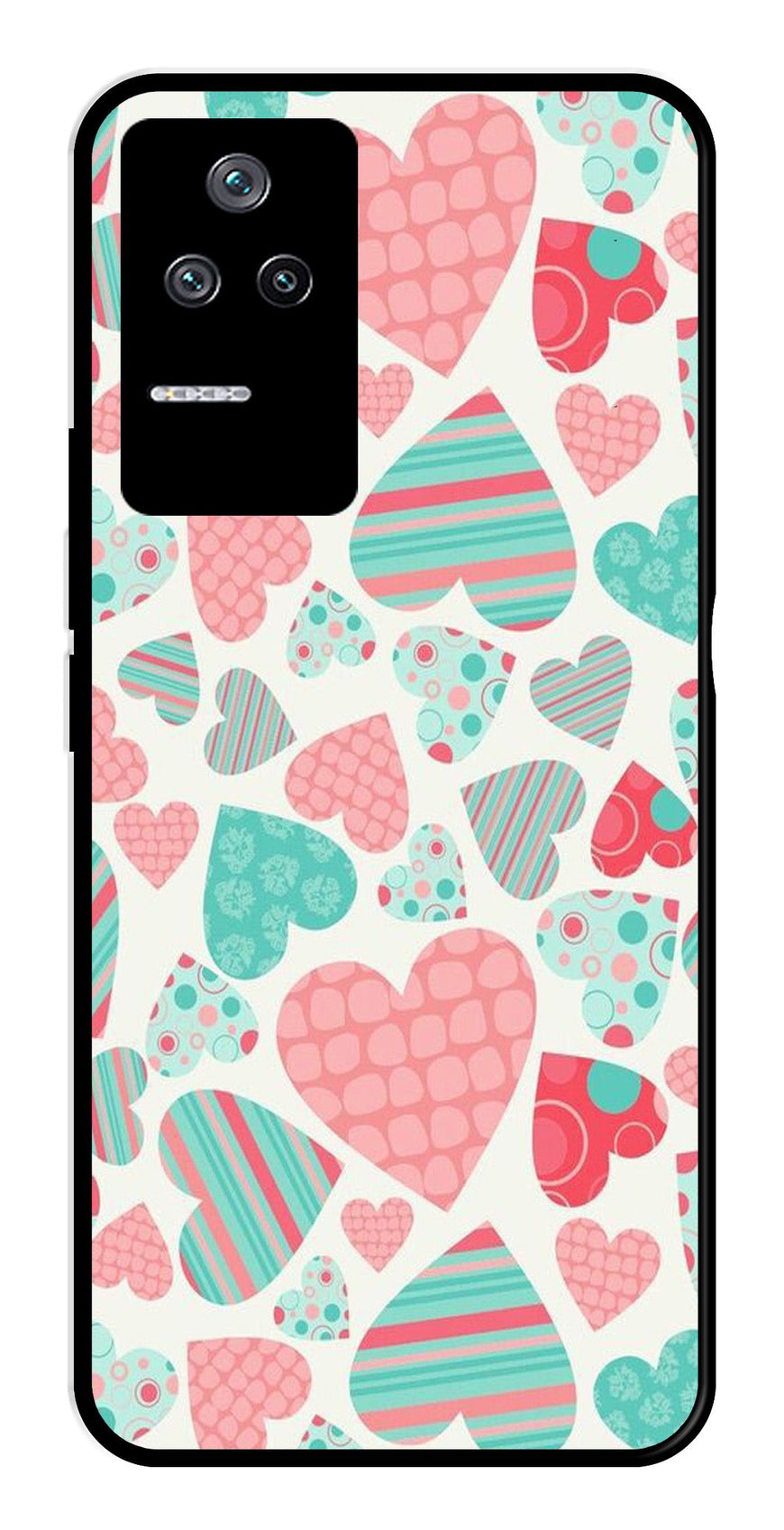 Hearts Pattern Metal Mobile Case for Poco F4 5G   (Design No -22)