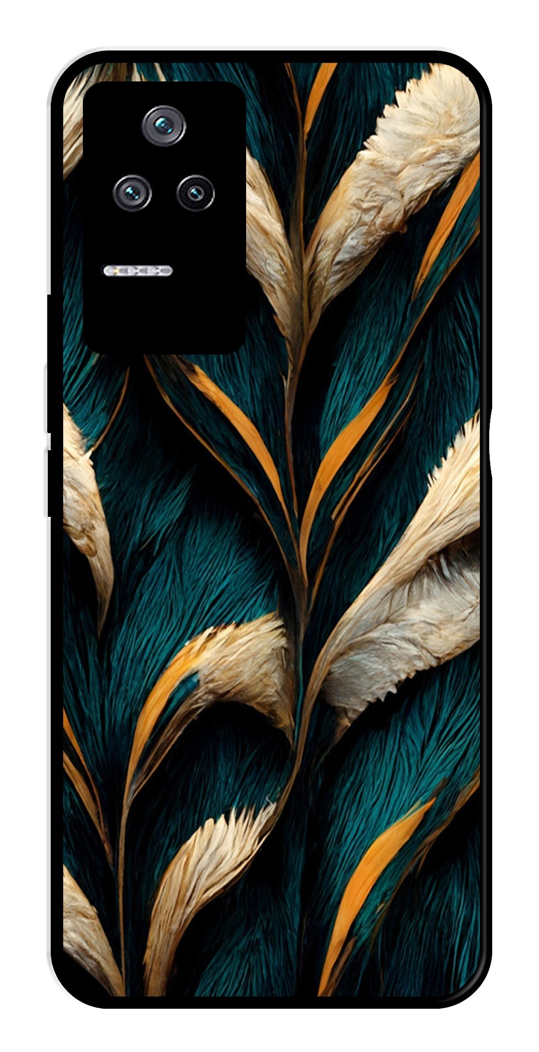 Feathers Metal Mobile Case for Poco F4 5G   (Design No -30)