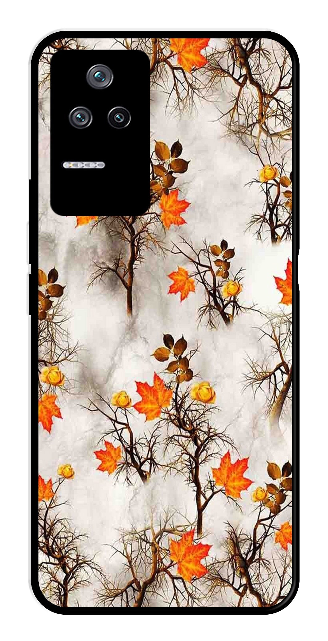 Autumn leaves Metal Mobile Case for Poco F4 5G   (Design No -55)