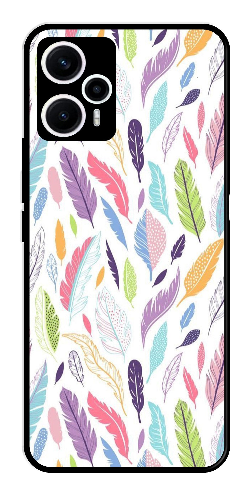 Colorful Feathers Metal Mobile Case for Poco F5 5G   (Design No -06)