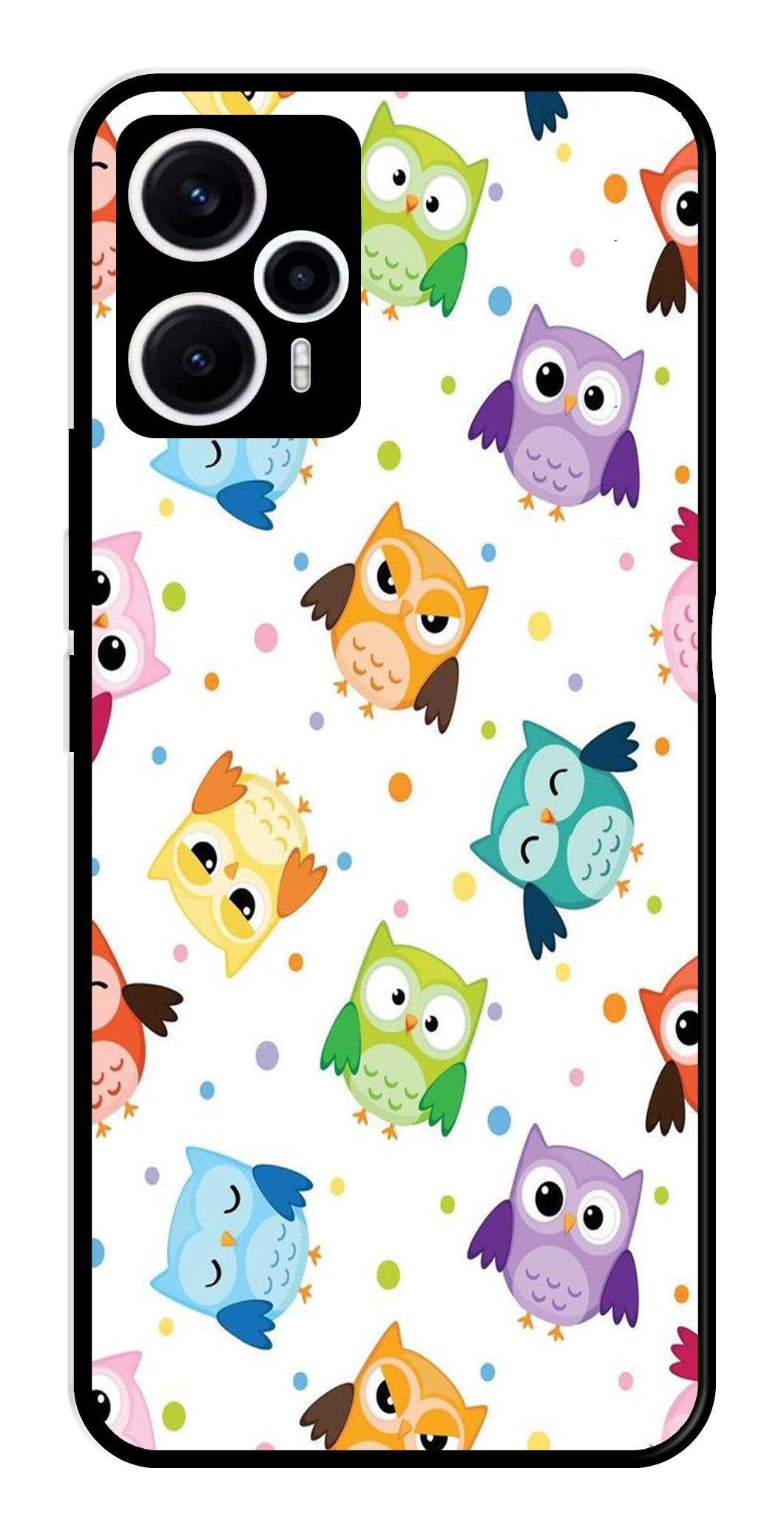 Owls Pattern Metal Mobile Case for Poco F5 5G   (Design No -20)