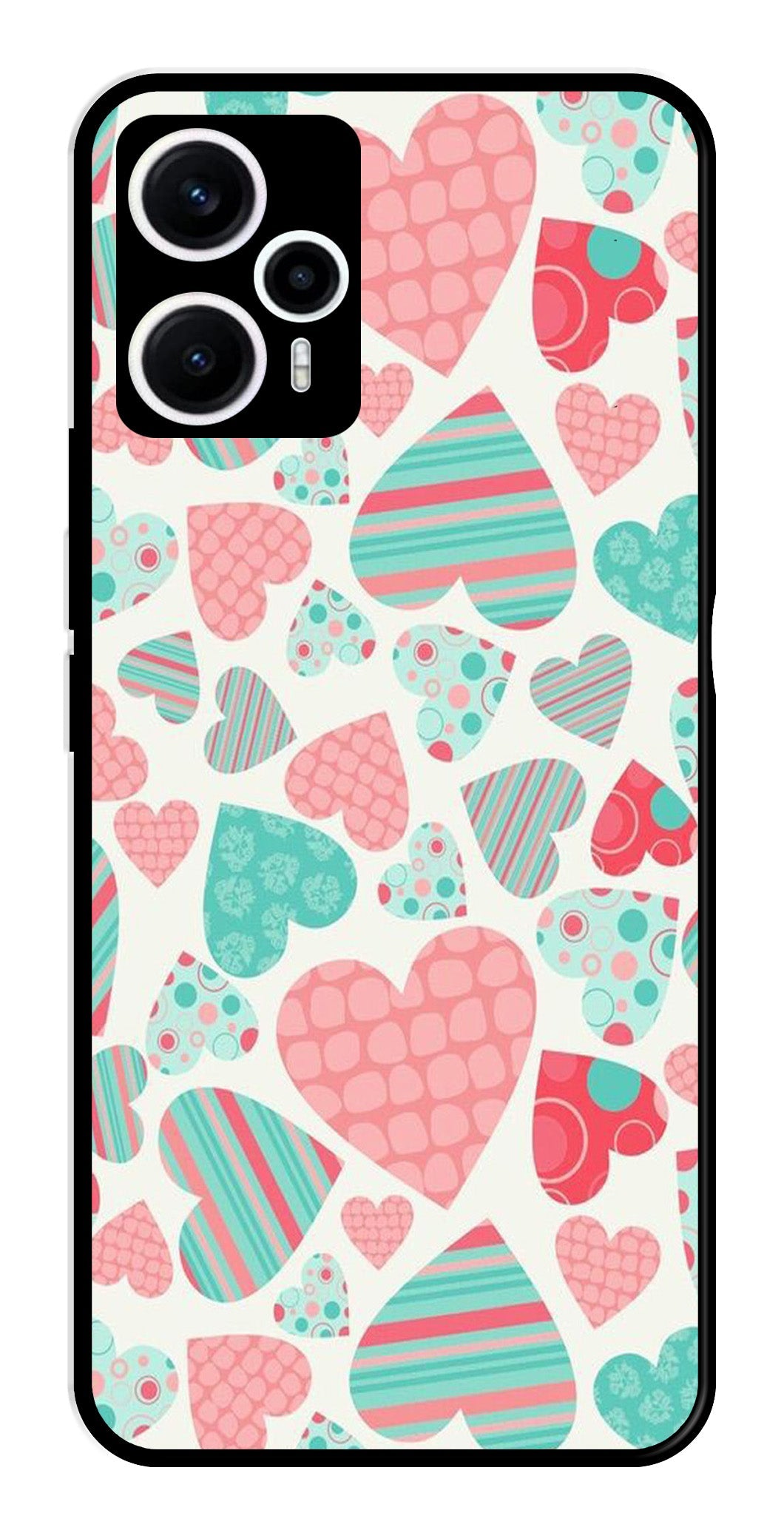 Hearts Pattern Metal Mobile Case for Poco F5 5G   (Design No -22)