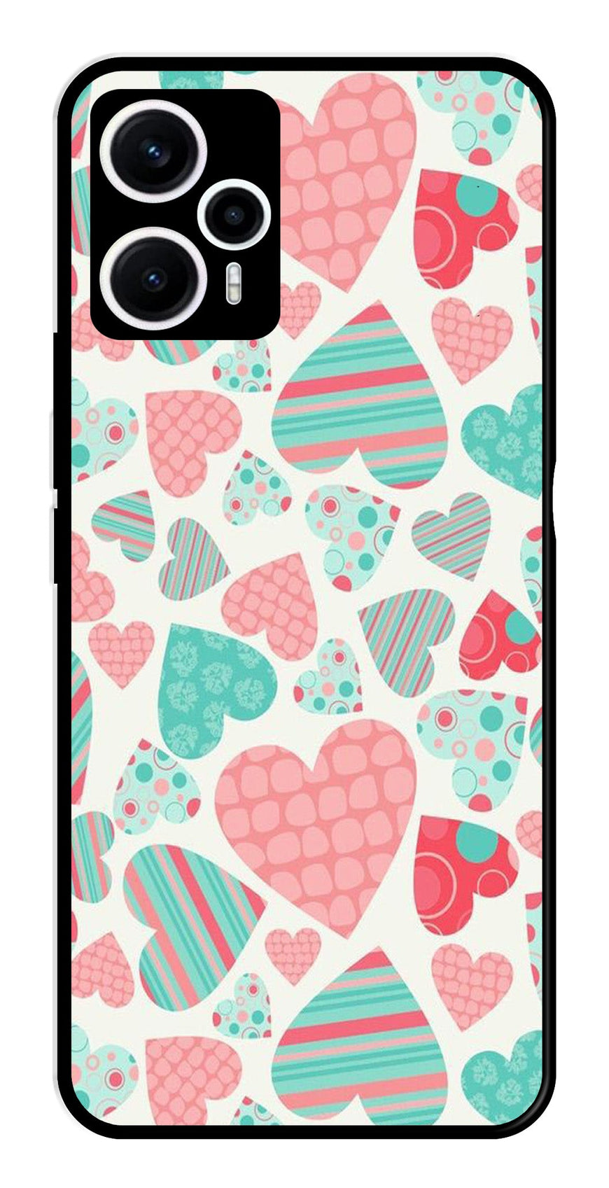 Hearts Pattern Metal Mobile Case for Poco F5 5G   (Design No -22)