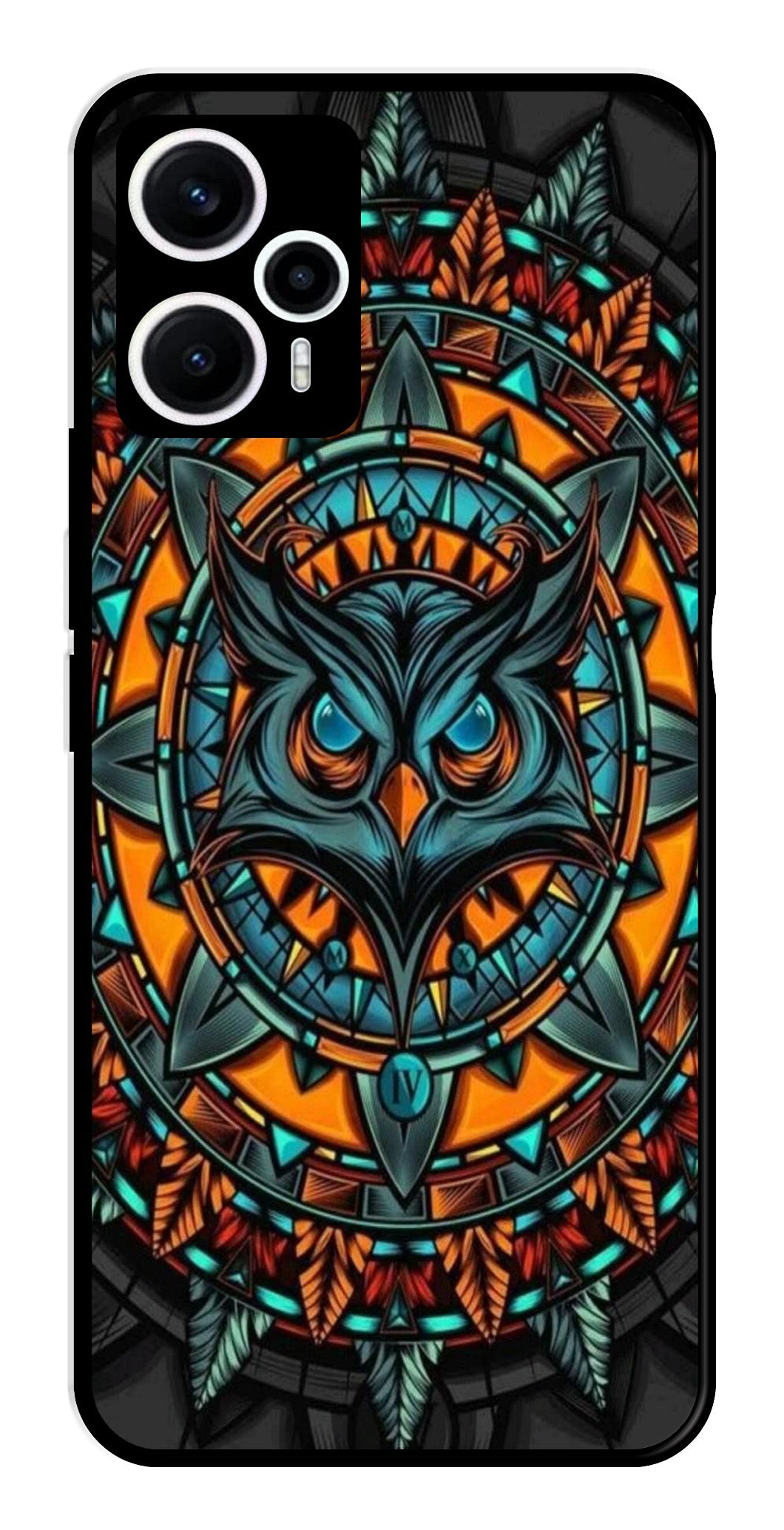 Owl Pattern Metal Mobile Case for Poco F5 5G   (Design No -42)