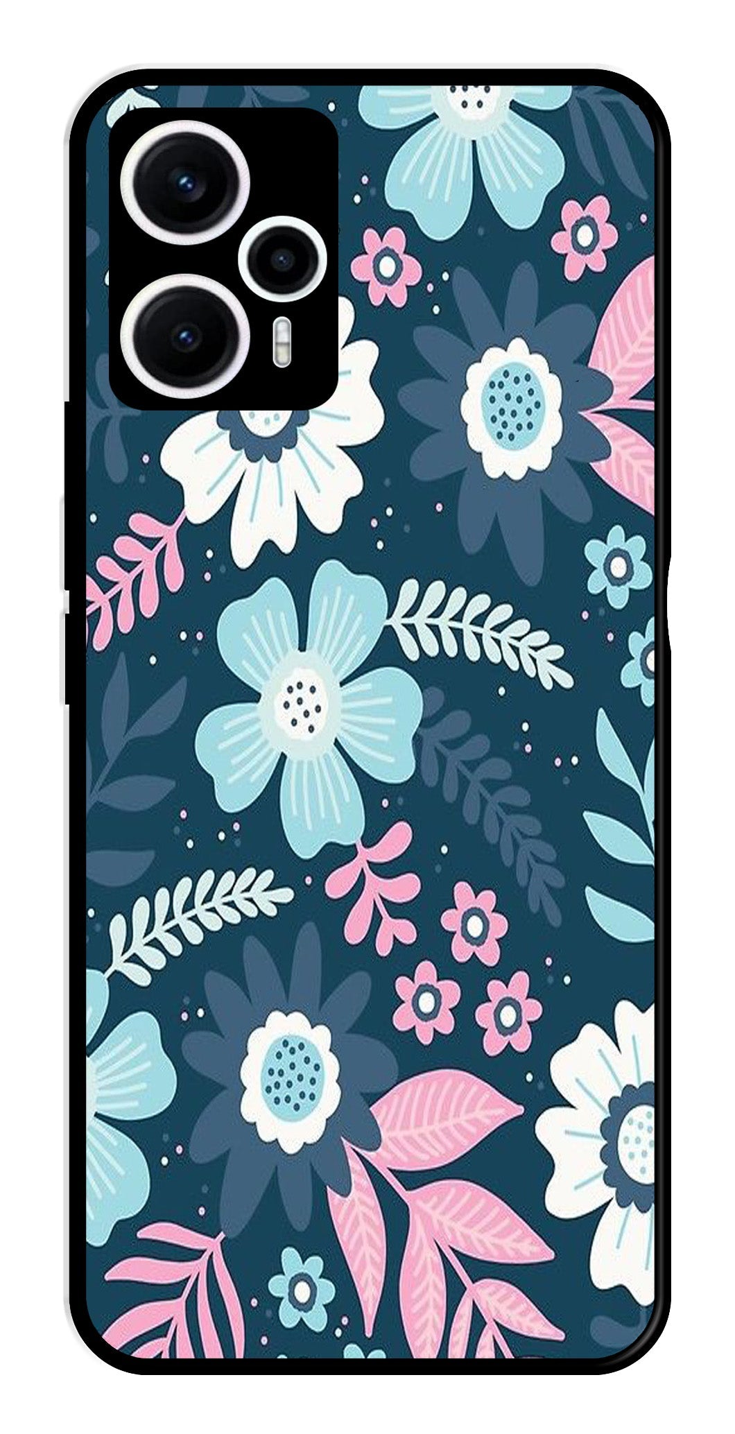 Flower Leaves Design Metal Mobile Case for Poco F5 5G   (Design No -50)