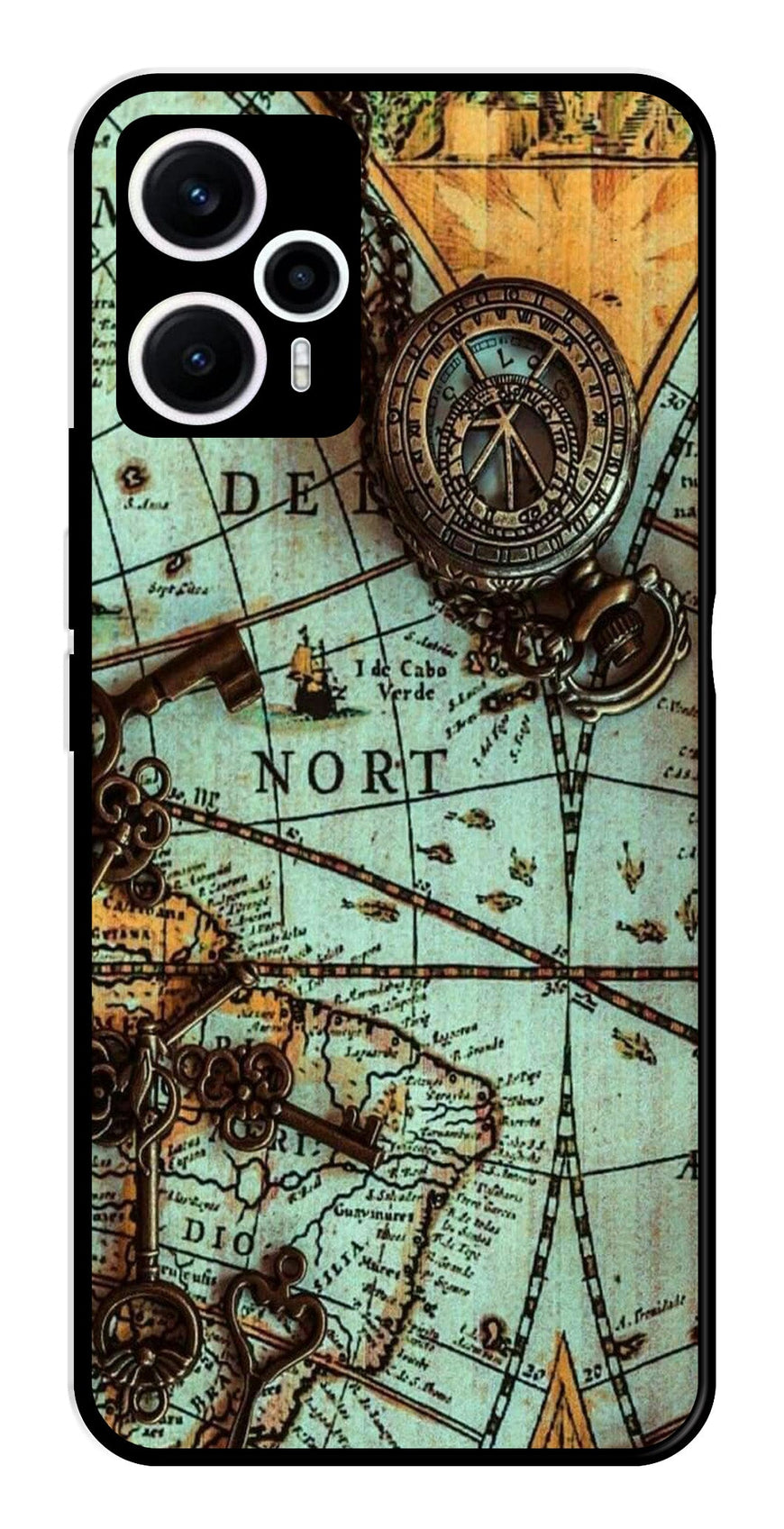 Map Design Metal Mobile Case for Poco F5 5G   (Design No -54)