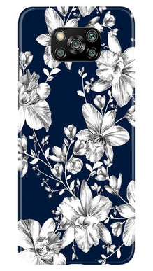 White flowers Blue Background Mobile Back Case for Poco X3 (Design - 14)