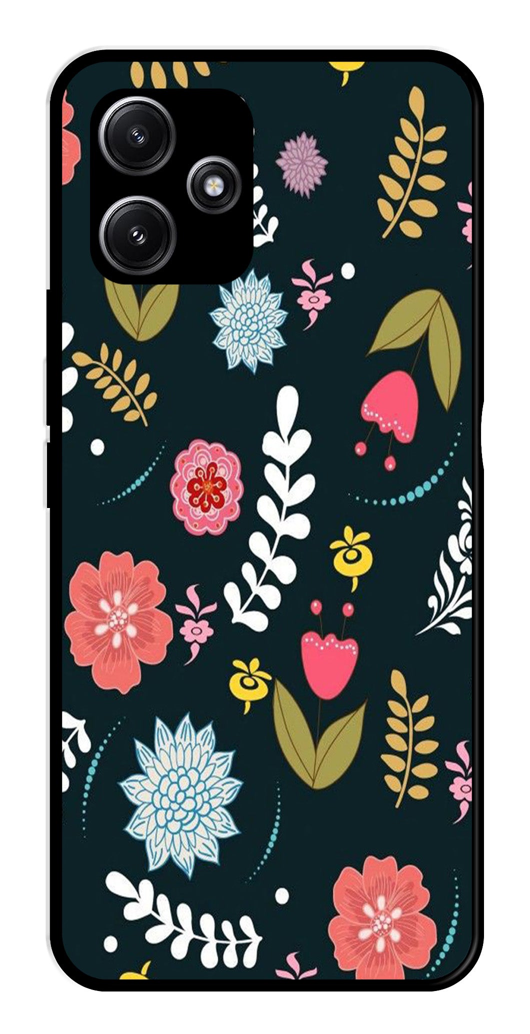 Floral Pattern2 Metal Mobile Case for Poco M6 Pro 5G   (Design No -12)