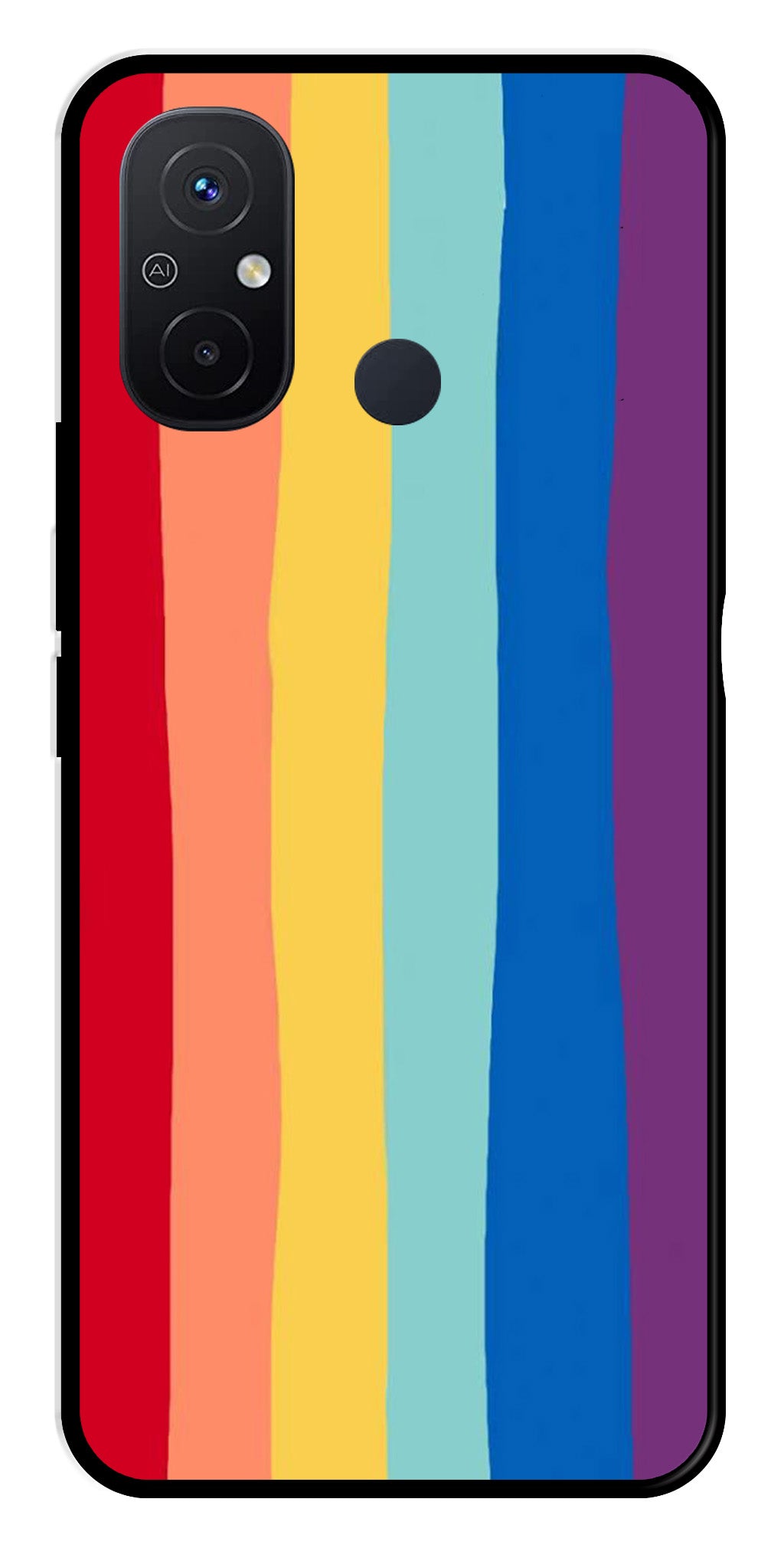 Rainbow MultiColor Metal Mobile Case for Poco C55   (Design No -03)