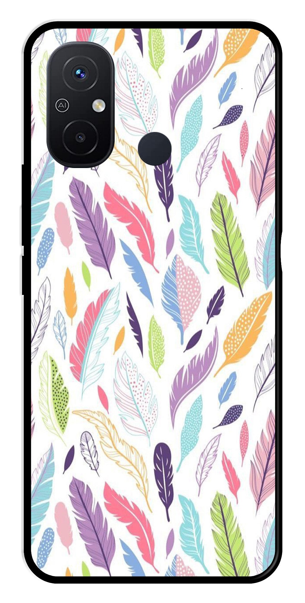 Colorful Feathers Metal Mobile Case for Poco C55   (Design No -06)