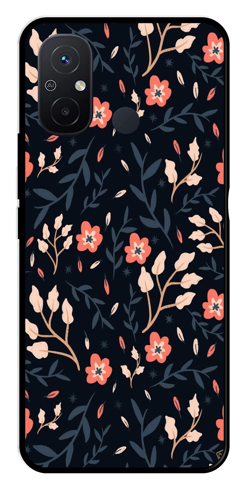 Floral Pattern Metal Mobile Case for Poco C55   (Design No -10)