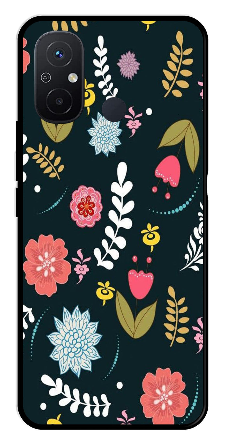 Floral Pattern2 Metal Mobile Case for Poco C55   (Design No -12)