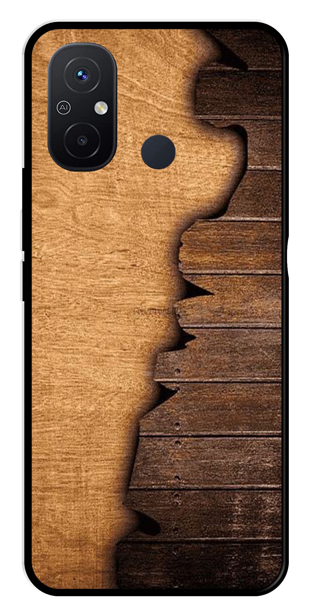 Wooden Design Metal Mobile Case for Poco C55   (Design No -13)