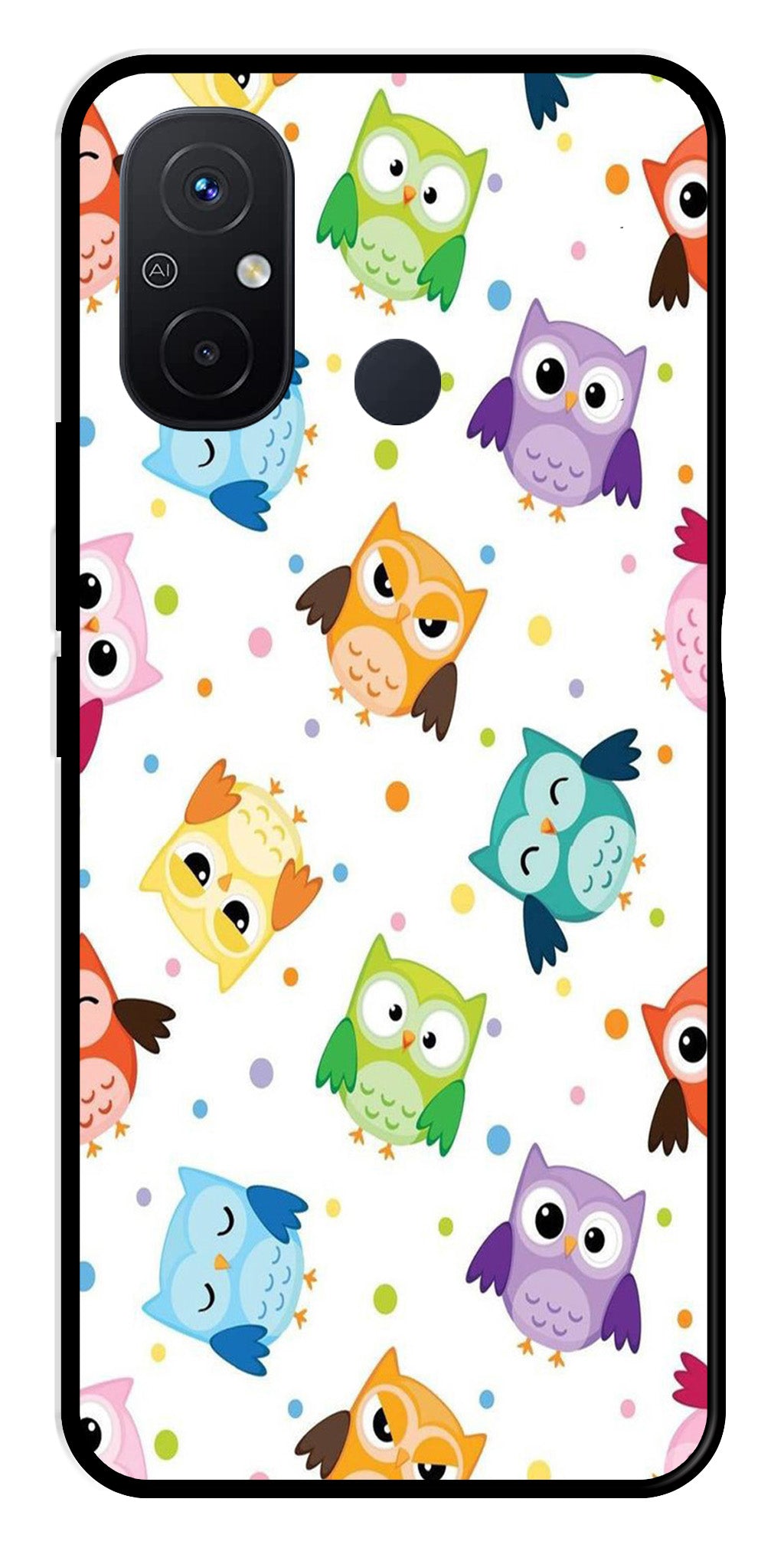 Owls Pattern Metal Mobile Case for Poco C55   (Design No -20)