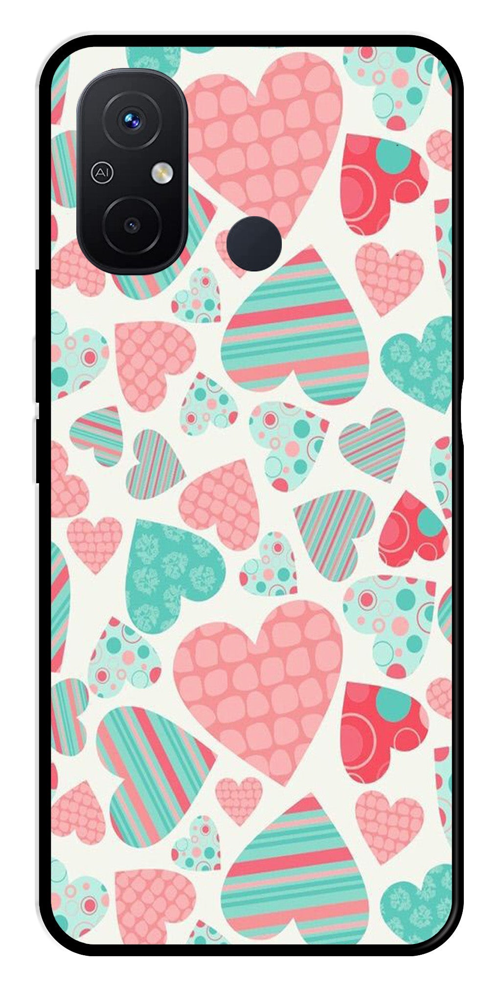 Hearts Pattern Metal Mobile Case for Poco C55   (Design No -22)