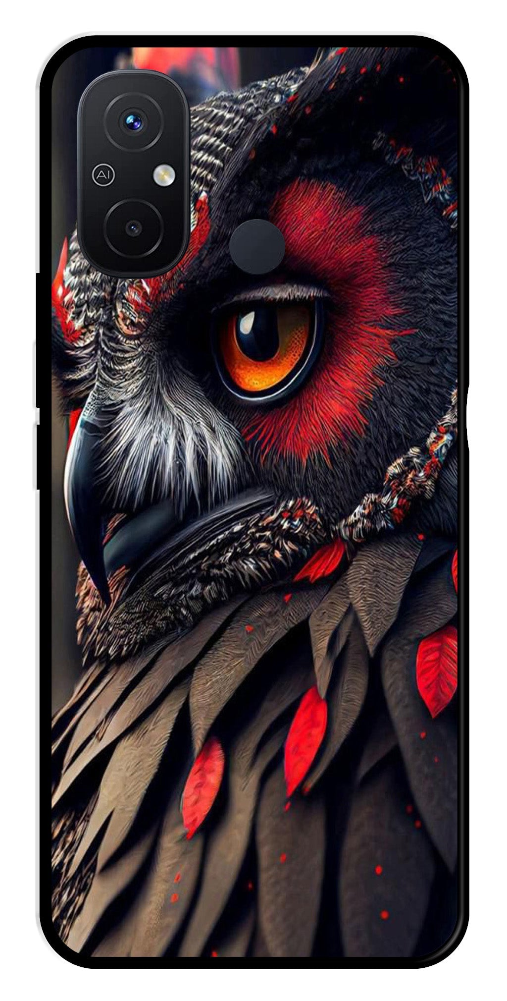 Owl Design Metal Mobile Case for Poco C55   (Design No -26)