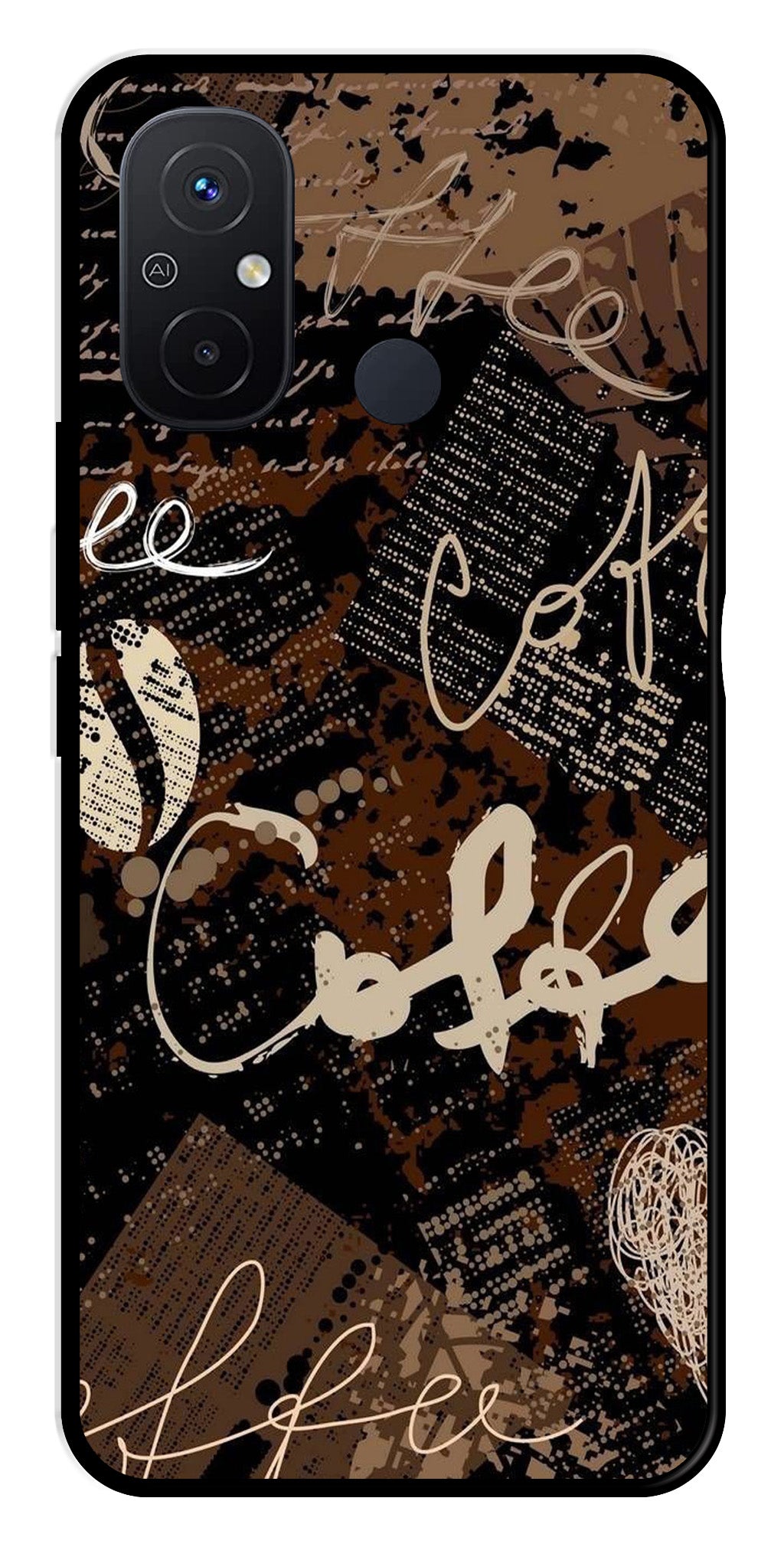 Coffee Pattern Metal Mobile Case for Poco C55   (Design No -37)